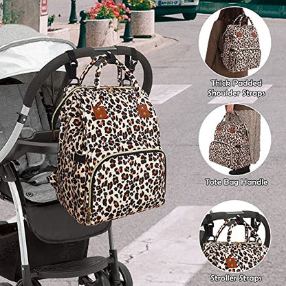 Femuar Diaper Bag Backpack Multifunction Maternity Diaper Bag for Baby Girls & Boys Large Capacity Travel Nappy Bags Leopard Print - color: Leopard Print