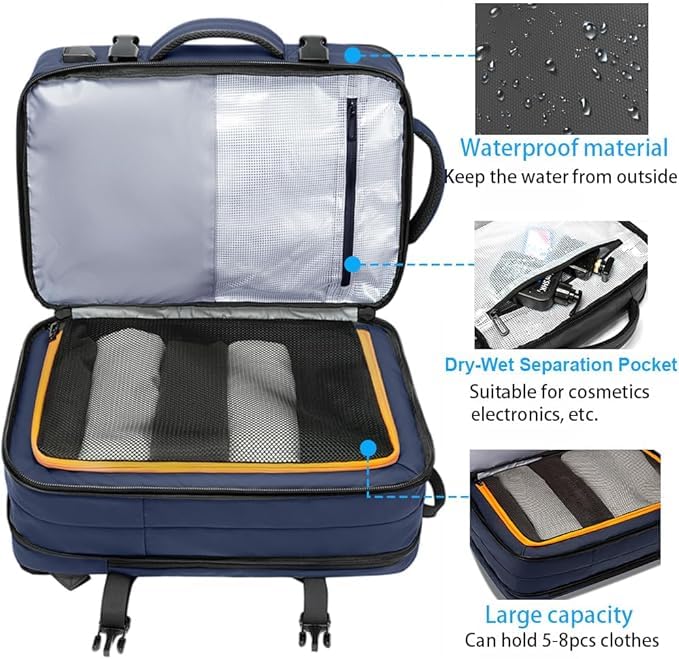 BANGE Travel Backpack,35L Carry on Backpack, Men Airline Approved Backpack, Expandable Business Laptop Daypack - color: Blue, size: 35L(expansion)