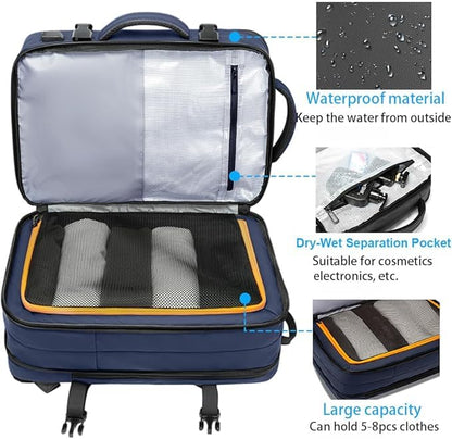 BANGE Travel Backpack,35L Carry on Backpack, Men Airline Approved Backpack, Expandable Business Laptop Daypack - color: Blue, size: 35L(expansion)