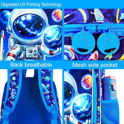 3Pcs Space Backpack for Boys, 16" Astronauts Bookbag with Lunch Box, Kids School Backpacks Set for Elementary Preschool Kindergarten (Blue) - color: Astronaut Blue 01