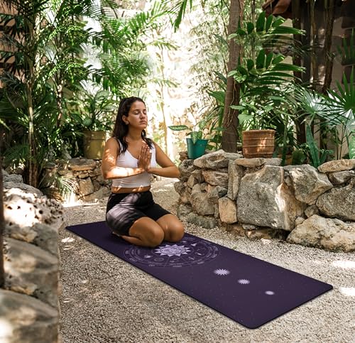 nuveti Printed Travel Yoga Mat-1/16 Inch Thick Non Slip Fitness Workout Mat with Carrying Bag, Foldable Lightweight Suede & Natural Rubber Yoga Mat for Yoga Pilates and Fitness 72" L x 24" W x 1.5mm - color: ShiErGongWei
