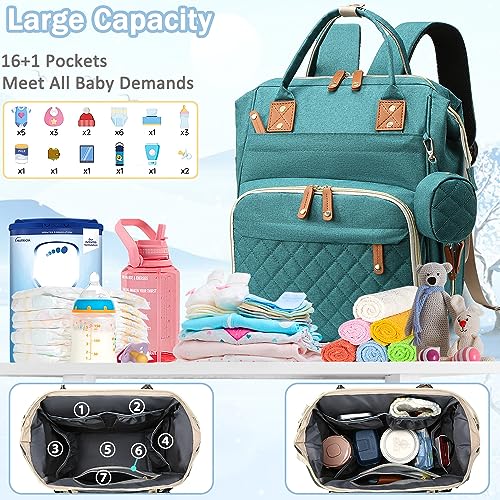 SHITIESHOU Diaper Bag Backpack Baby Bag, Baby Girl Boy Diaper Bag for Dad Mom with Pad, 16 Pockets, Pacifier Case, Large Diaper Bags Unisex for Travel (Green) - color: Green