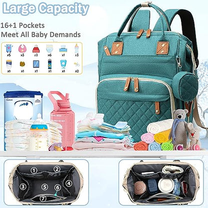 SHITIESHOU Diaper Bag Backpack Baby Bag, Baby Girl Boy Diaper Bag for Dad Mom with Pad, 16 Pockets, Pacifier Case, Large Diaper Bags Unisex for Travel (Green) - color: Green