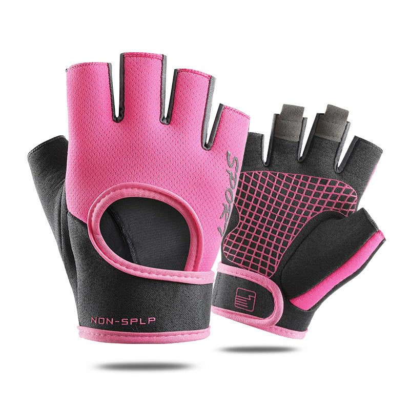 Mealah Men & Women Breathable Workout-Glove - UV Protection Fingerless Gym Gloves for Fitness Rowing Cycling - color: Pink