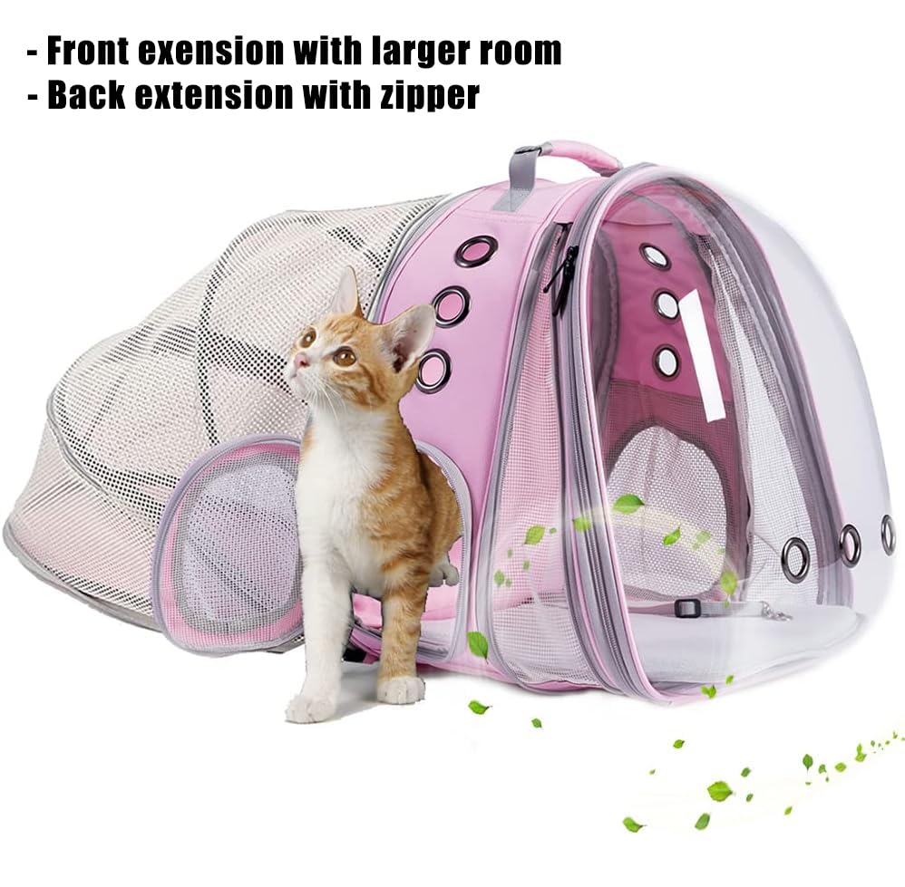 Dual Expandable Cat Backpack Carrier, Fit up to 20 lbs, Expandable Pet Carrier Backpack for Cat and Small Puppy - color: Pink