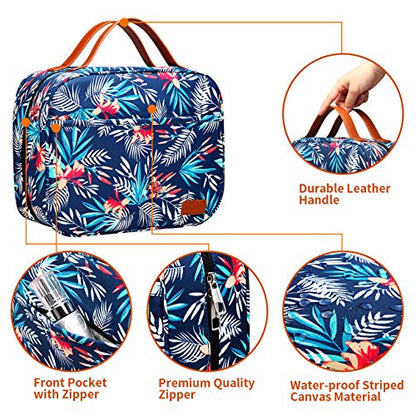 Bosidu Hanging Travel Toiletry Bag,Large Capacity Cosmetic Travel Toiletry Organizer for Women with 4 Compartments & 1 Sturdy Hook,Perfect for Travel/Daily Use/Christmas - color: Palm Leaf