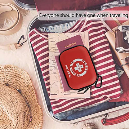 Besst Survivor Mini First Aid Kit -Small Waterproof Hard Shell Medical Kit with Compartments for Camping, Hiking, Car, Home, Office, School - Vehicle & Outdoor Emergency Medical Kit (Red) - size: Small