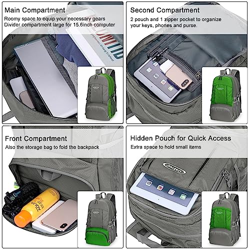 G4Free 40L Lightweight Packable Hiking Backpack, Waterproof Travel Daypack - color: Grey