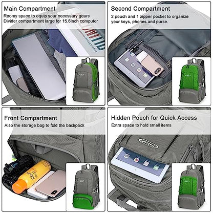 G4Free 40L Lightweight Packable Hiking Backpack, Waterproof Travel Daypack - color: Grey
