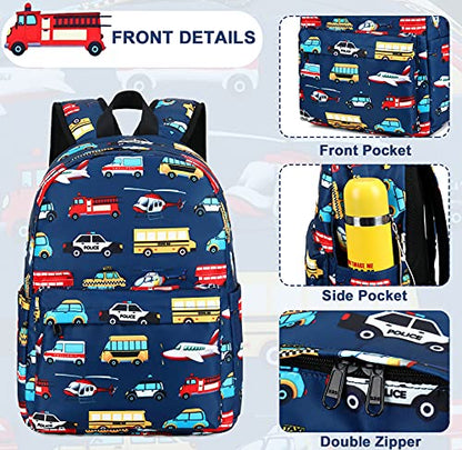 LEDAOU Kids Backpack for Boys Girls Preschool Kindergarten Elementary School Bookbag Toddler School Bag with Chest Strap - color: Car Airplane