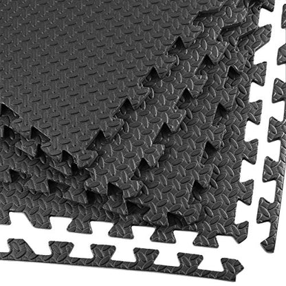 Xspec 3/8" Thick 100 sq. ft. (25 pcs) Gym EVA Foam Floor Mats (24" x 24") | Steel Pattern, Black - style: Steel Pattern-Black