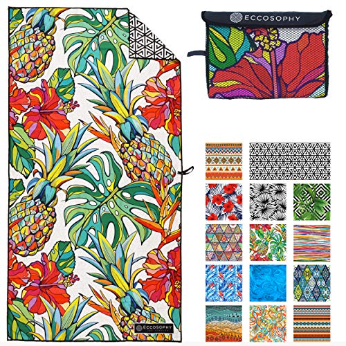 ECCOSOPHY Microfiber Beach Towel - Sand Free Towels are Quick Dry, Light Weight, Super Absorbent - Perfect Pool, Travel, Cruise, Camping Essentials - Oversized Extra Large for Adults 71x35 in - color: Honolulu
