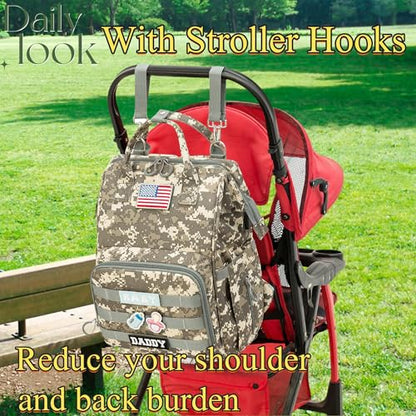 Diaper Bag Backpack for Dad and Mom with USB Charging Port Stroller Straps and Insulated Pocket,army military Travel Nappy Backpack for Daddy/Mommy (Camo) - color: Camo