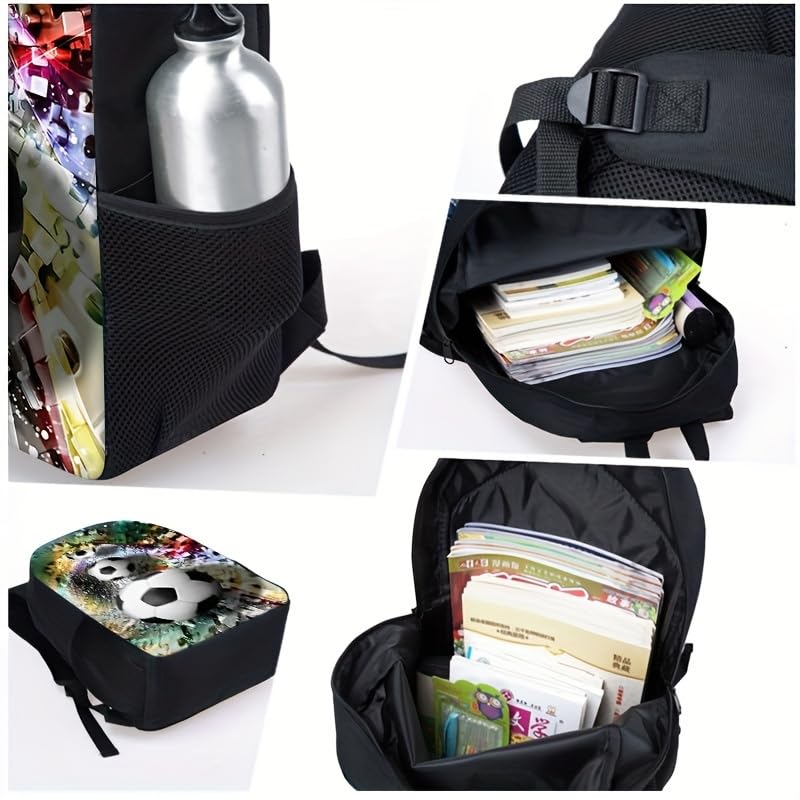 3PCS Soccer Backpack Set, 16" Lightweight Football Daypack, Soccer Ball Print Casual Laptop Backpack for Travel Camping Work (style-5) - color: Style-5