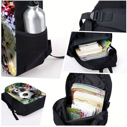 3PCS Soccer Backpack Set, 16" Lightweight Football Daypack, Soccer Ball Print Casual Laptop Backpack for Travel Camping Work (style-5) - color: Style-5