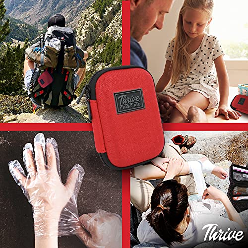 Thrive Mini First Aid Kit - Compact Travel Essentials Pack - Waterproof Camping Essentials Set - Portable Car First Aid Kit & Hiking Supplies Pouch - 66-Piece Set, Red Shell Case - style: 66 Piece - Shell