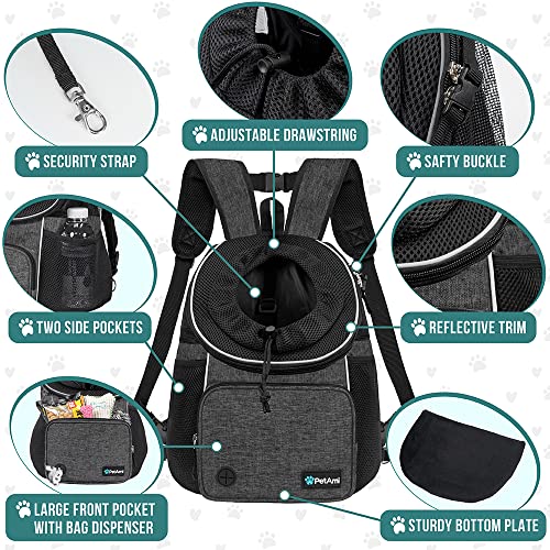 PetAmi Adjustable Dog & Cat Chest Carrier Backpack, Ventilated for Hiking & Camping, Small to Large Pets Up to 15 lbs, Dark Gray - color: Dark Gray, size: Large (15.5x9x18)