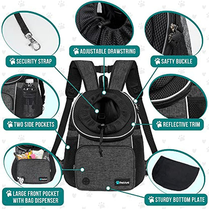 PetAmi Adjustable Dog & Cat Chest Carrier Backpack, Ventilated for Hiking & Camping, Small to Large Pets Up to 15 lbs, Dark Gray - color: Dark Gray, size: Large (15.5x9x18)