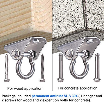 SELEWARE Heavy Duty Swing Hanger Stainless Steel Swing Hooks Ceiling Mount Swing Hardware for Porch Swing Set Hammock Chair Heavy Bag Yoga Silk - color: 180° Swing Hanger ( 1 Pack )