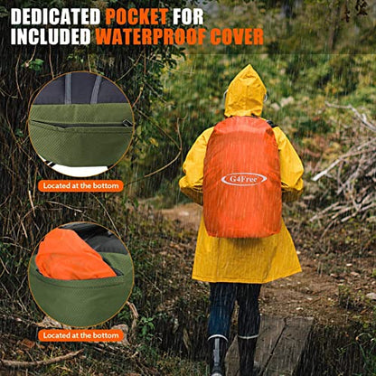 G4Free 35L Hiking Backpack Water Resistant Outdoor Sports Travel Daypack Lightweight with Rain Cover for Women Men (Army Green) - color: Army Green