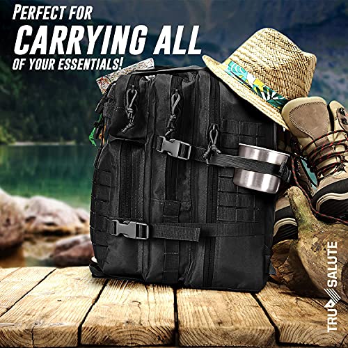 Tru Salute 45L Military Black Tactical Backpack Large Army 3 Day Pack Molle Bug out Bag Rucksack Backpack Military Black - color: Black