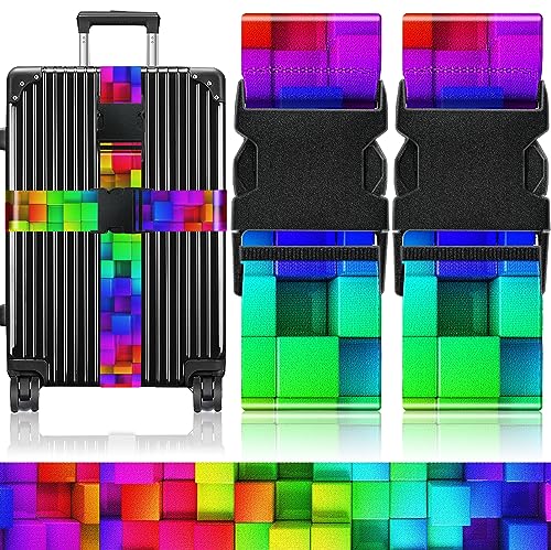 Slohif Luggage Straps for Suitcases Travel Belt Accessories Luggage Connector Identifiers Over Handle with Buckle Unique Nylon Adjustable Strap for Sleeping Bag Car Seat Color Square (2 Pack) - color: Color Square