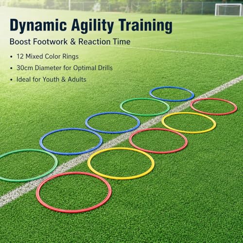 Qianly Field Training Agility Rings, 12 Pack 30cm Speed & Agility Training Equipment Mixed Colors for Athletes