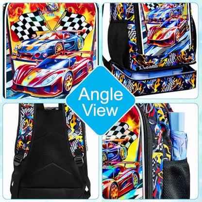 HPJGD 2-in-1 Backpack for Boys, 17" Race Car Preschool Bookbag Set with Built-in Lunch Compartment, Kids Water-Resistant School Bag for Elementary - Thrill Racing - color: Uv Printing Race Car 2-in-1 Backpack