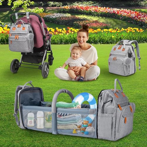 Baby Diaper Bags with Changing Station Multifunctional Waterproof Diaper Bag Backpack Travel Baby Bag with Changing Pad, Pacifier Case,Baby Essentials(Grey) - color: Up-grey