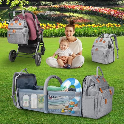 Baby Diaper Bags with Changing Station Multifunctional Waterproof Diaper Bag Backpack Travel Baby Bag with Changing Pad, Pacifier Case,Baby Essentials(Grey) - color: Up-grey