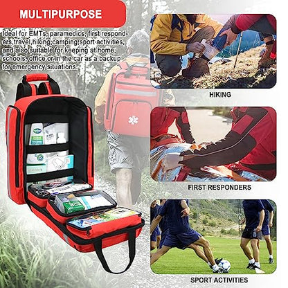 First Aid Backpack Empty,First Aid Medical Backpack,EMS EMT First Aid Bag Empty,Emergency Bag,Trauma Bag for Camping,Hiking,Outdoor Travel - color: Red