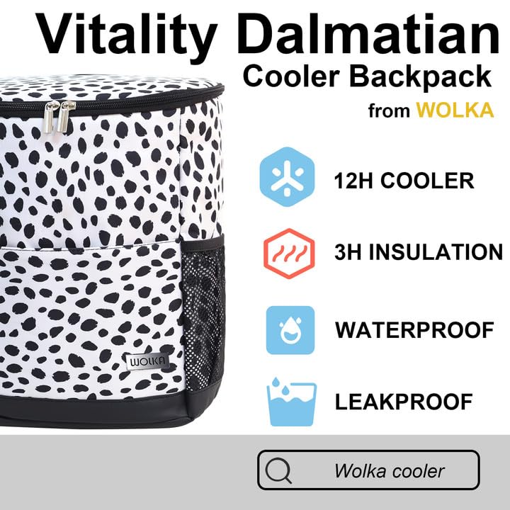 Wolka Cooler Backpack 30 Cans,Portable Backpack Coolers Insulated Leak Proof,Waterproof Soft Sided Cooler Bag for Travel,Beach,Camping,Picnic,Lunch Backpack for Women (Spotted-Dog) - color: Spotted-Dog