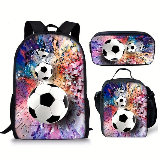 3PCS Soccer Backpack Set, 16" Lightweight Football Daypack, Soccer Ball Print Casual Laptop Backpack for Travel Camping Work (style-11) - color: Style-11