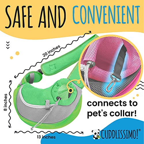 Cuddlissimo! Pet Sling Carrier - Small Dog Puppy Cat Carrying Bag Purse Pouch - for Pooch Doggy Doggie Yorkie Chihuahua Baby Papoose Bjorn - Hiking Travel Front Chest Body Holder Pack to Wear (Green) - color: Lime Green