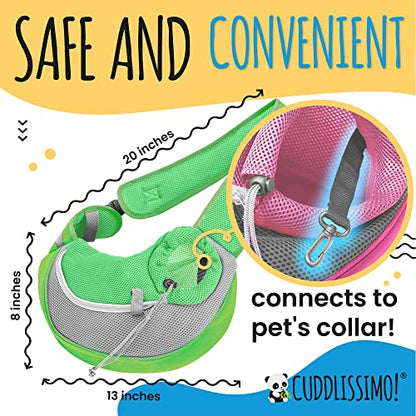 Cuddlissimo! Pet Sling Carrier - Small Dog Puppy Cat Carrying Bag Purse Pouch - for Pooch Doggy Doggie Yorkie Chihuahua Baby Papoose Bjorn - Hiking Travel Front Chest Body Holder Pack to Wear (Green) - color: Lime Green