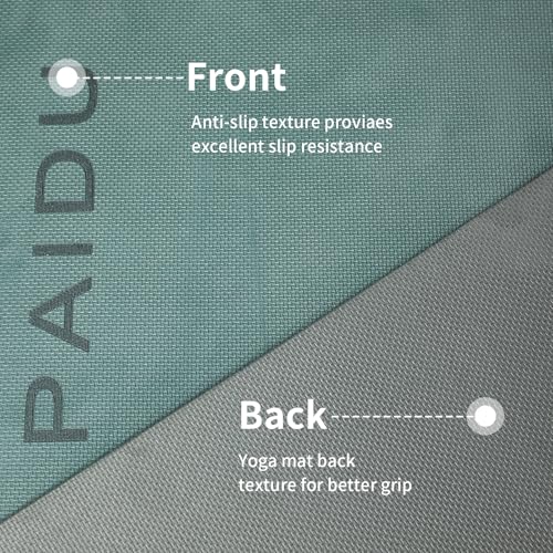 PAIDU Yoga Mat Non Slip Anti-tear,extra thick-2/5 inch（10MM）High Resiliency Professional POE Yoga Mats for Women Men Kids,72"x24"inch,Workout, Yoga, Pilates and Floor Exercise, with Carrier Strap - color: Deep green+Gray.
