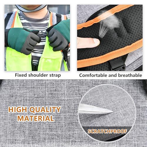 Tool Bag Backpack, 75 Pockets & Loops Heavy Duty Tools Organizer Bags/HVAC Tool Carrier for Eelectrician/Construction Work with Molded Base and Combination Lock, Large, Grey - color: Grey