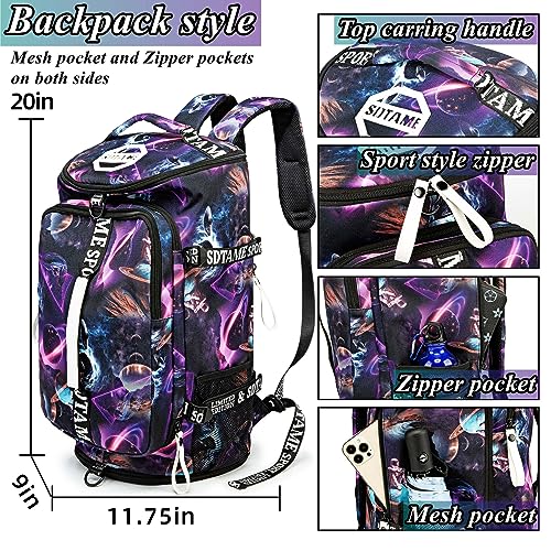 Gym Duffle Bag Backpack with Shoe Compartment,4 ways Travel Backpack for Women and Men,Multi-Functional Weekender bag with Waterproof Layer&Laptop Compartment for Fitness, Travel,Camping - color: Metallic