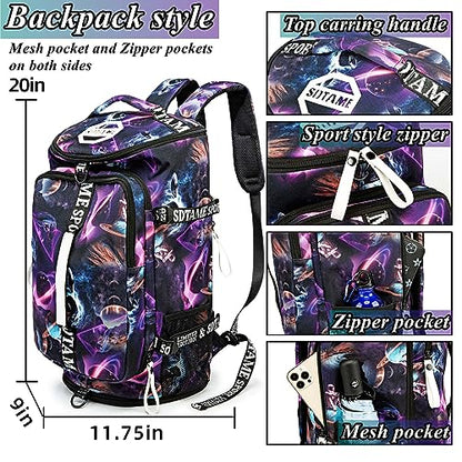 Gym Duffle Bag Backpack with Shoe Compartment,4 ways Travel Backpack for Women and Men,Multi-Functional Weekender bag with Waterproof Layer&Laptop Compartment for Fitness, Travel,Camping - color: Metallic