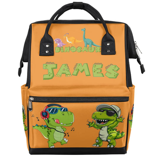 Custom Dinosaur-Diaper-Bag for-Baby-Boys Large Waterproof Nappy-Backpack for New Dad Mom Gifts - color: Orange