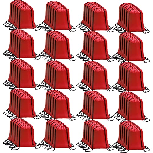 CAIHONG 100 Pack Drawstring Bags Bulk, Red Bulk Draw string Backpacks Cinch Snack Gym Draw String Bags for Women Men (Red,100Pcs) - color: Red