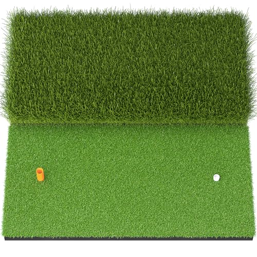 JAYA Golf Hitting Mat with Heavy Rubber Base, Foldable Golf Practice Mat for Indoor & Outdoor Training, Dual Turf Fairway & Rough Grass Mat for Swing, Chipping and Driving Practice - size: 2' x 2' (L x W)