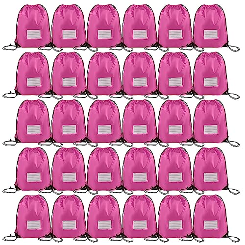 30 Pack Drawstring Bags,Bulk Draw String Backpack, Gym Sports Cinch Bag Sackpack for Women Men, Pink - color: Pink