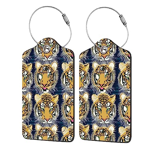2 Pack Luggage Tags for Suitcases,Tiger Luggage Tag,PU Leather Id Label Luggage Tags with Stainless Steel Loop and Privacy Cover for Women Men Teens Travel - color: Tiger
