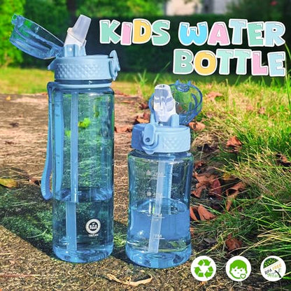 OLDLEY 17oz Kids Water Bottle, Tritan BPA-Free, Leakproof Flip Straw Lid, Motivational Time Marker, Carry Strap, Reusable Clear Water Bottle for Boys & Girls,Baby Blue - color: Baby Blue, style: 17 Ounces