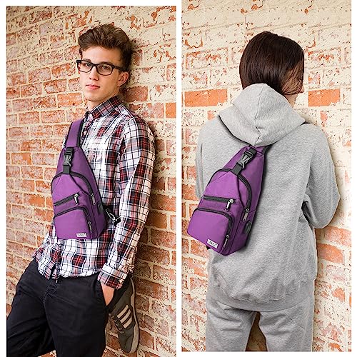AMJ Crossbody Sling Bag Men Women, Casual Shoulder Backpack, Chest Daypack Satchel for Hiking Travel - color: Purple, size: Large