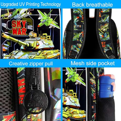 HPJGD 3PCS Tank Backpack for Kids, Water Resistant Boys Bookbag Set with Lunch Box, Cool School Bag for Elementary Preschool Toddler - Green Tank - color: Cool Uv Printed Mighty Tank Green