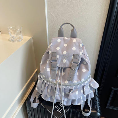 Cute Polka Dot Lace Backpack for Women Flap-top Casual Backpack Cute Nylon Bookbag - color: Grey