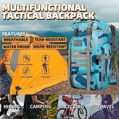45L Hiking Backpack Waterproof Travel Backpack Lightweight Outdoor Daypack Camping Backpack for Men Women (Blue Camo) - color: Blue Camo
