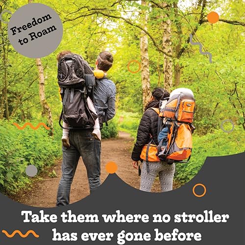 Hiking Baby Carrier Backpack - Comfortable Toddler/Baby Backpack Carrier System with Diaper Change Pad, Insulated Pocket + Rain and Sun Hood to Protect Your Child - color: Black/Grey